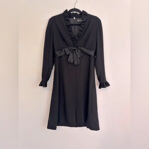 Vintage Millie Parnis Wool Blend Ruffle Bow Long Sleeve Dress size 10 Black